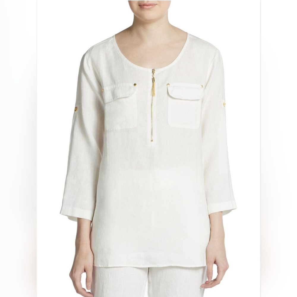 Ellen Tracy 100% Linen V-Neck 3/4 Sleeve Tunic - Picture 11 of 12